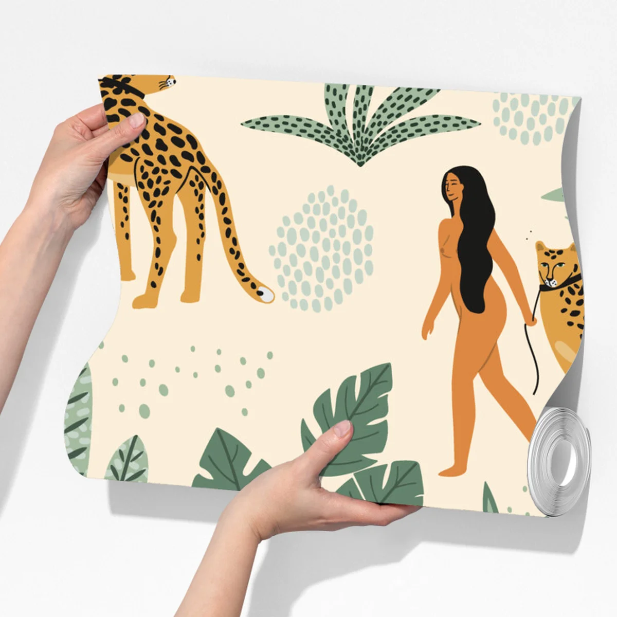 Fototapeta egzotyczny wzór z gepardami i liśćmi Fototapeta egzotyczny wzór z gepardami i liśćmi