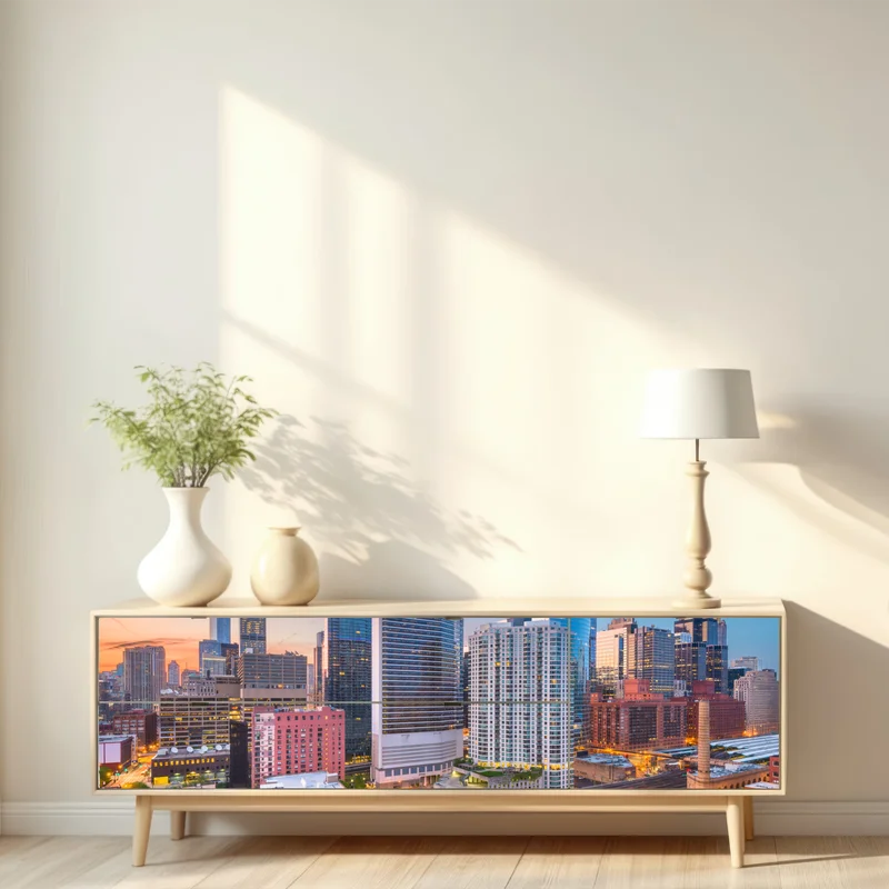 Repositionierbarer Aufkleber Chicago skyline bei dämmerung