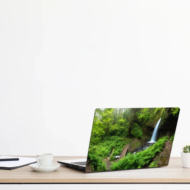 Laptop-Aufkleber üppiger waldwasserfall panorama