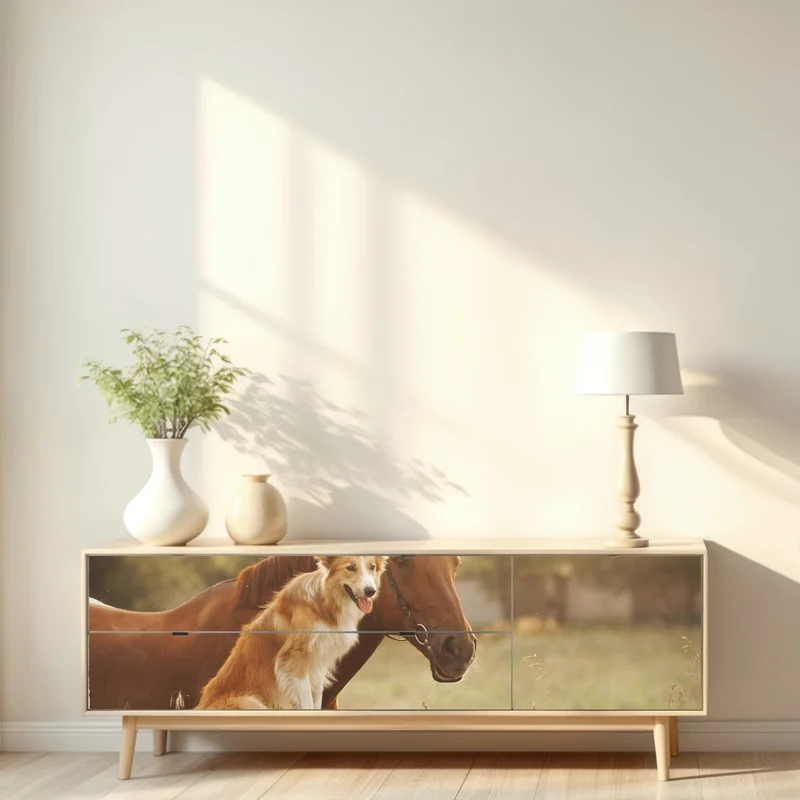 Repositionierbarer Aufkleber sonnige gefährten: hund und pferd